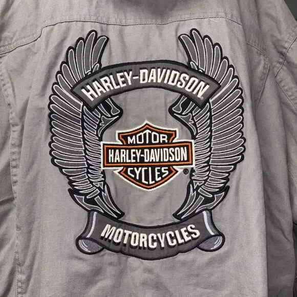 Harley Davidson Jacket Men Coat 2XL Gray Removable Vest Hoodie Embroidered Zip